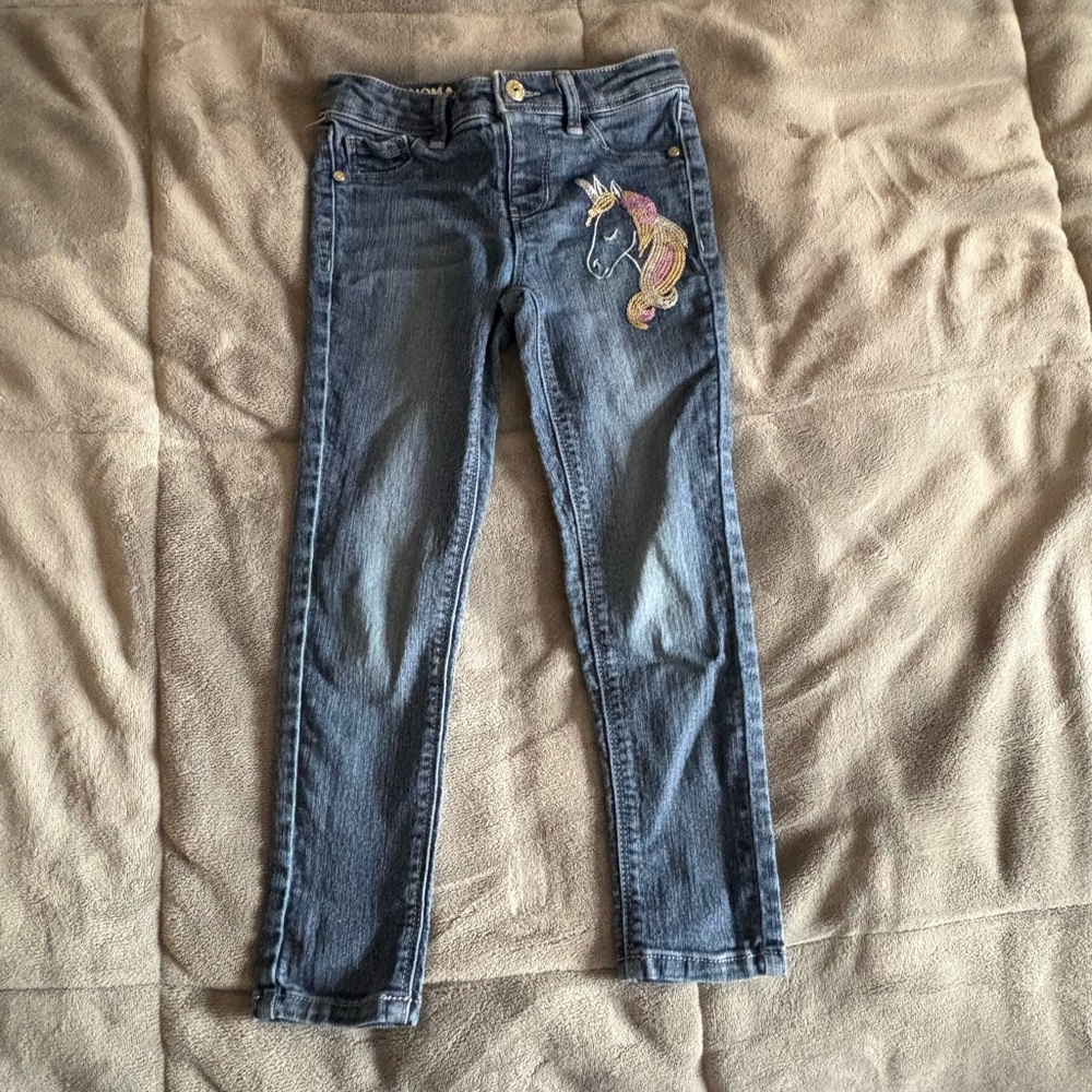 Sonoma Girl's Blue Jeans with Embroidered Unicorn